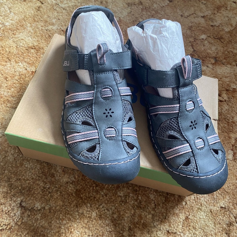 JBU Charcoal Sandals with Pink Accents